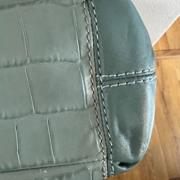 Coach Navy and Teal Croc-Embossed Shoulder Bag - Picture 9 of 16